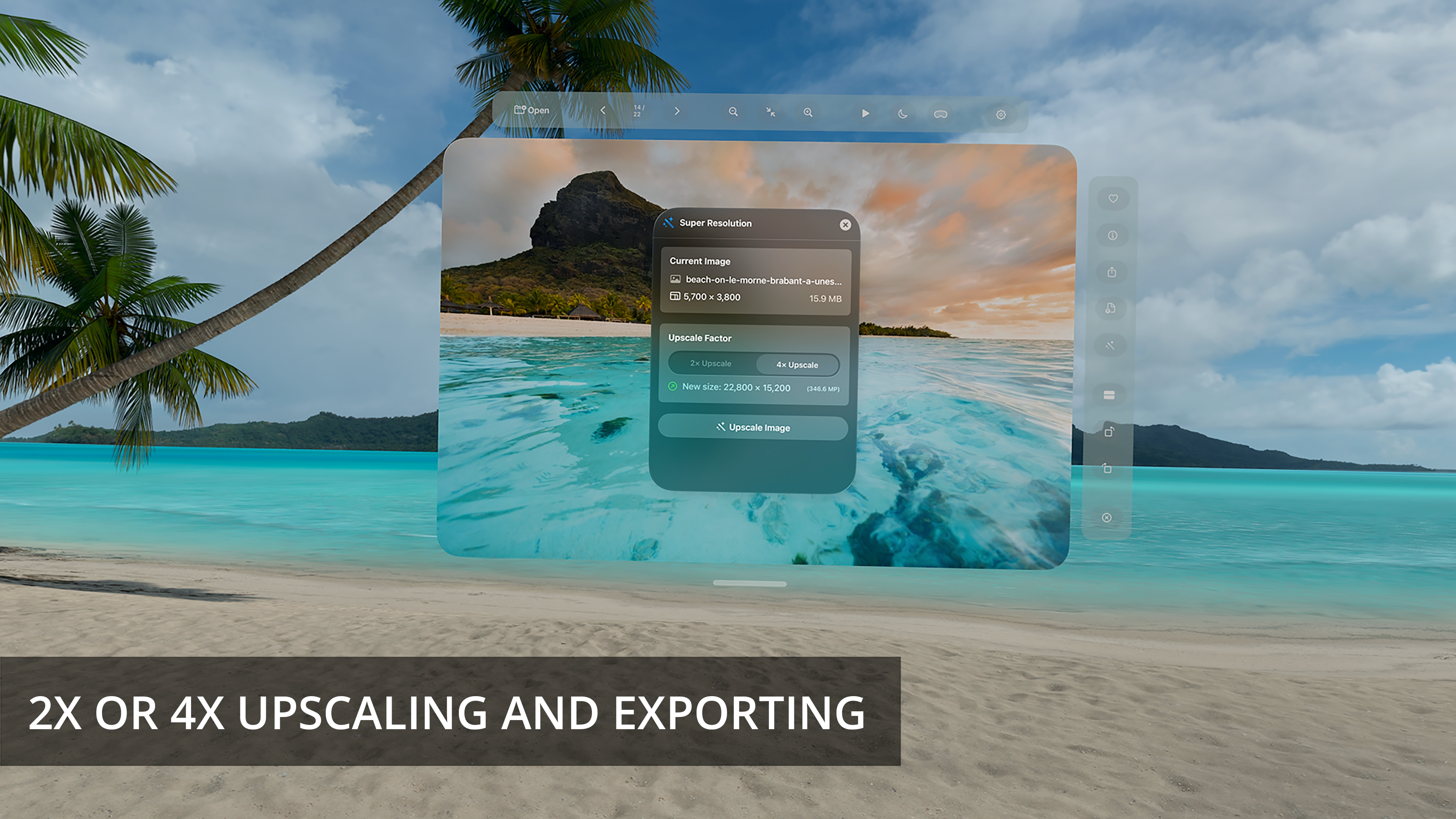 Paralux running on Apple Vision Pro showing thumbnail strip